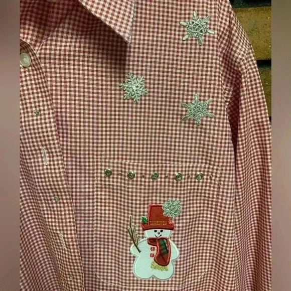 Vintage Las Olas Women’s Christmas Snowman Button Up - Picture 4 of 6